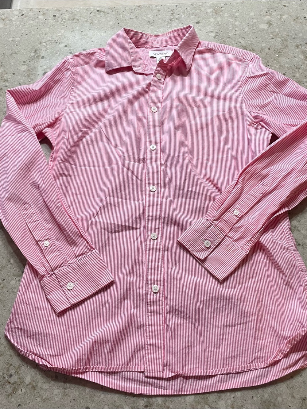 Calvin Klein Pink and White Thin-Stripe Dress Shirt